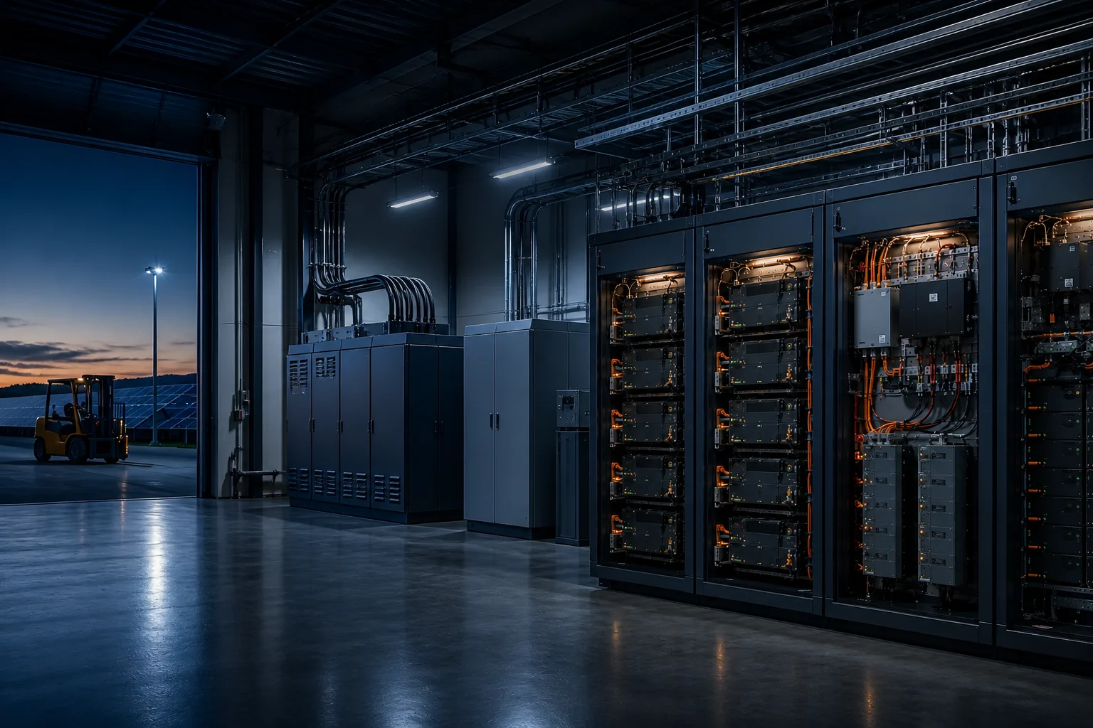 Instalação industrial com sistema modular de armazenamento de energia